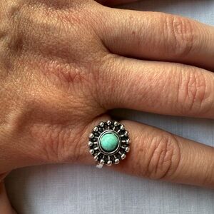 Turquoise and Silver Floral Ring